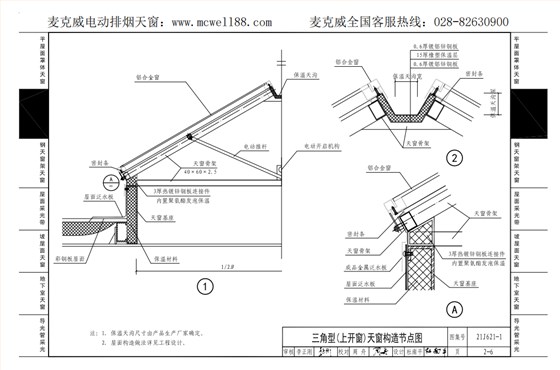 三角型(上開窗)天窗構造節點圖